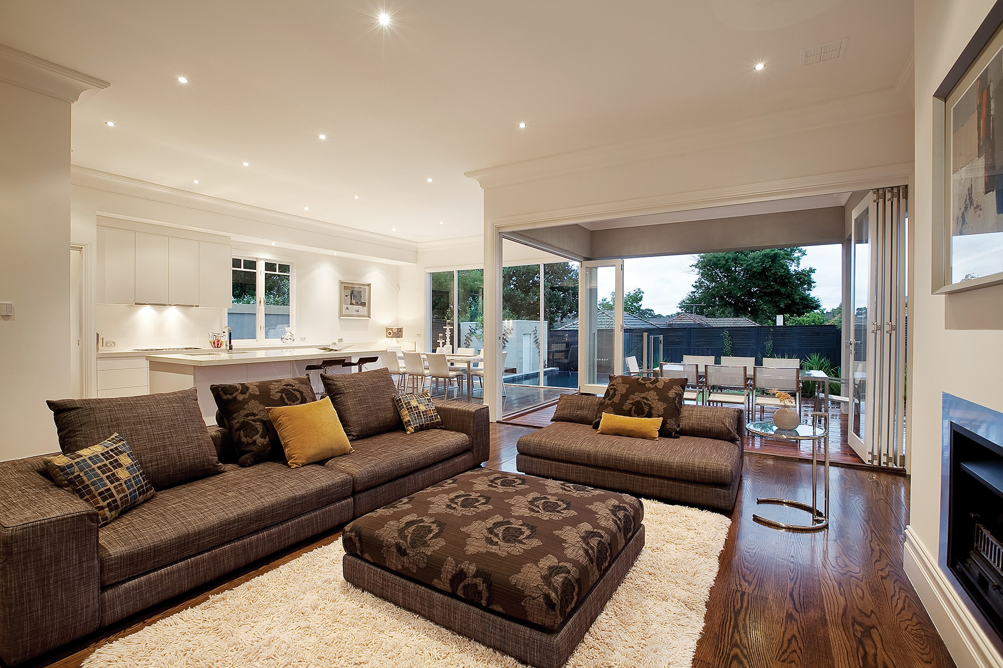 JPT Homes design and lifesyle Hampton style living room and kitchen. Stunning open plan